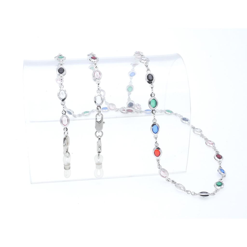 crystal stone chain rhodium plated